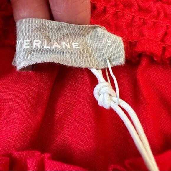 NWT Everlane 100% Linen The  Smocked Mini Dress in Goji Berry Red SZ Small - Picture 6 of 9